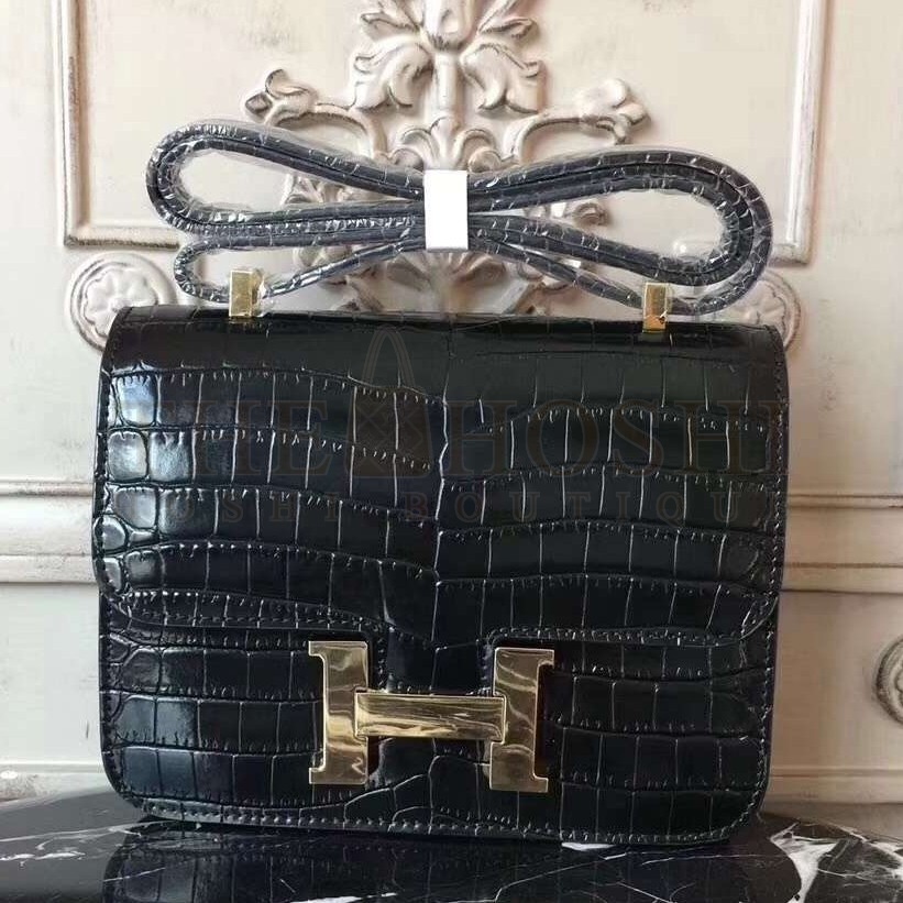 H**me5 Black Constance MM 24cm Crocodile Bag Master Quality
