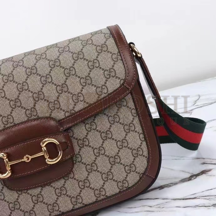 Gvc*1 Unisex Gvc*1 Horsebit 1955 Crossbody Bag Beige Ebony GG Svp*me Canvas Brown Leather Master Quality