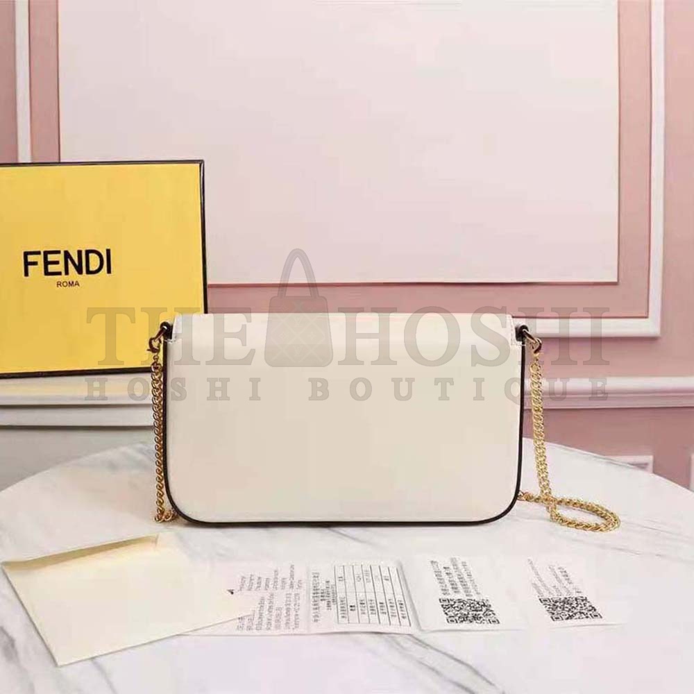 F**di Women Wallet on Chain with Pouches Leather Mini-Bag-White Master Quality