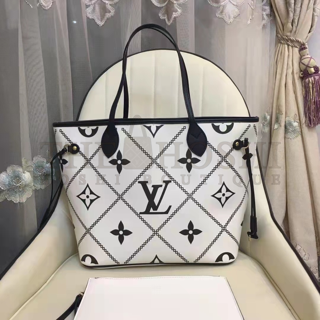 L0vis Vvtt0n LV Women Neverfull MM Tote Crème Beige Grained Cowhide Leather Master Quality
