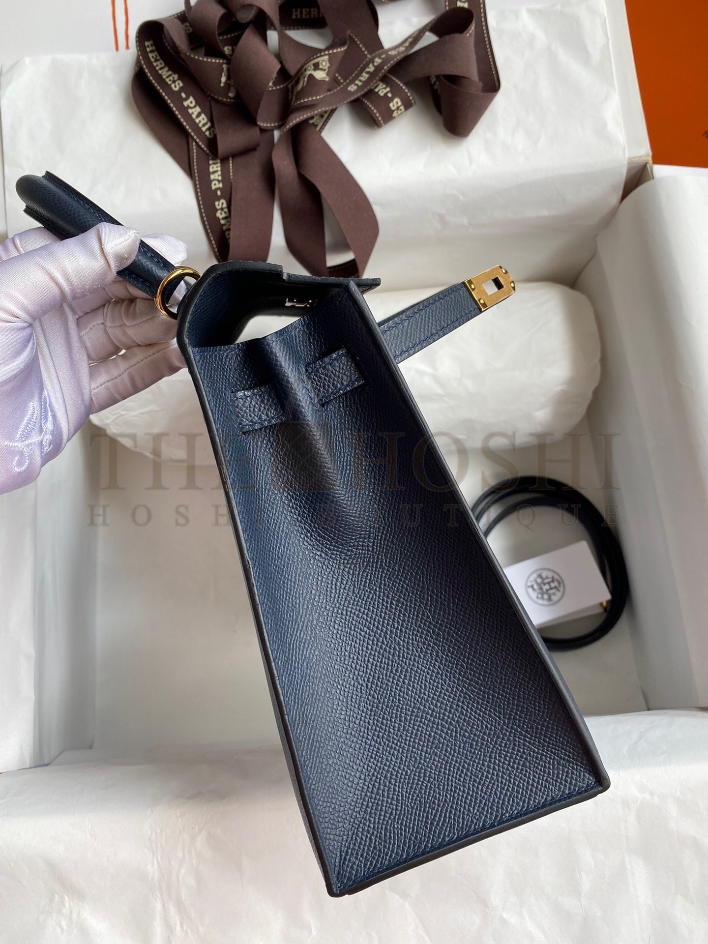 H**me5 Epsom Kelly 25cm Sellier Handmade Blue Indigo Bag Master Quality