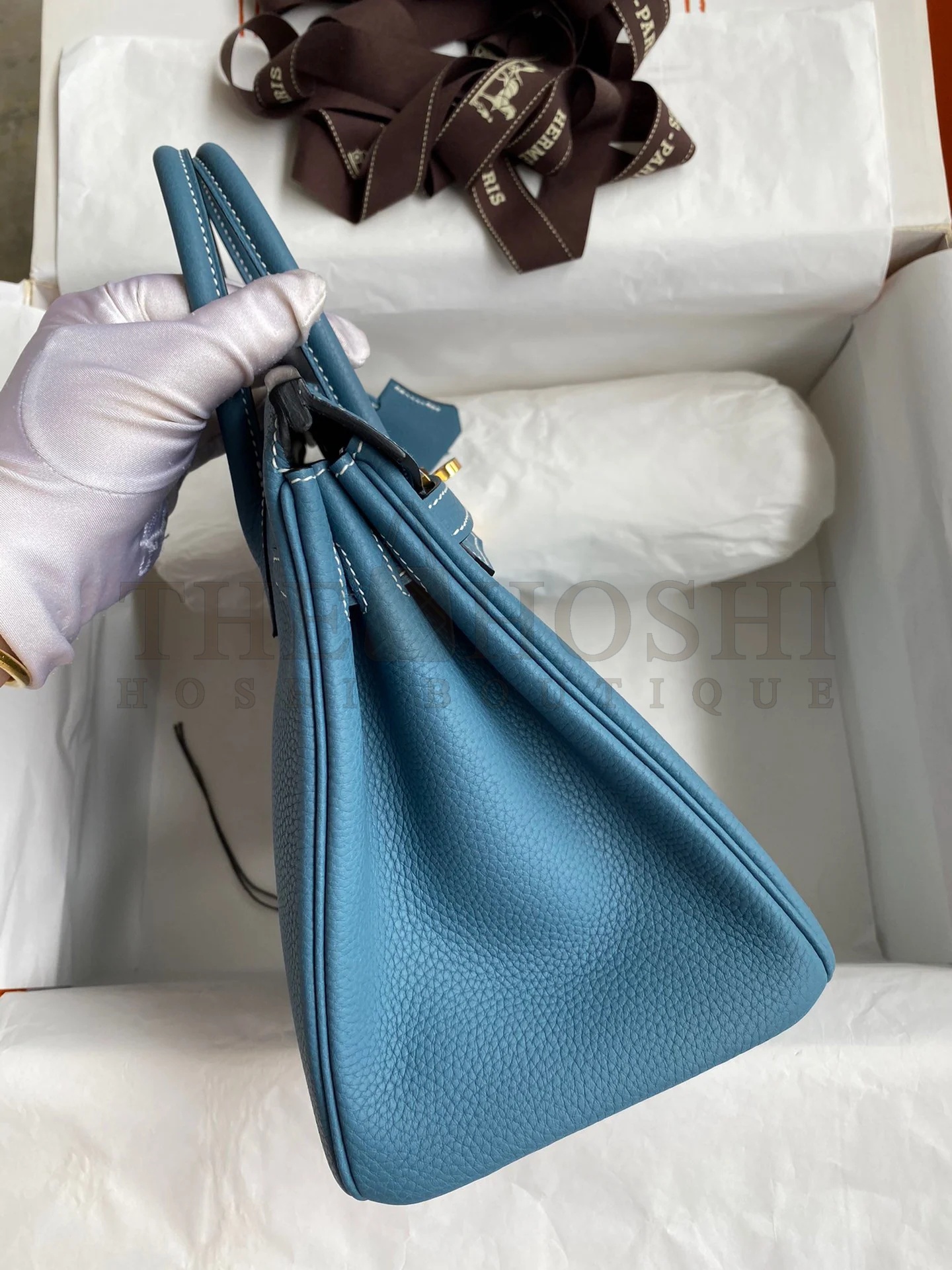 H**me5 Birkin 25 Handmade Bag In Blue Jean Clemence Leather Master Quality