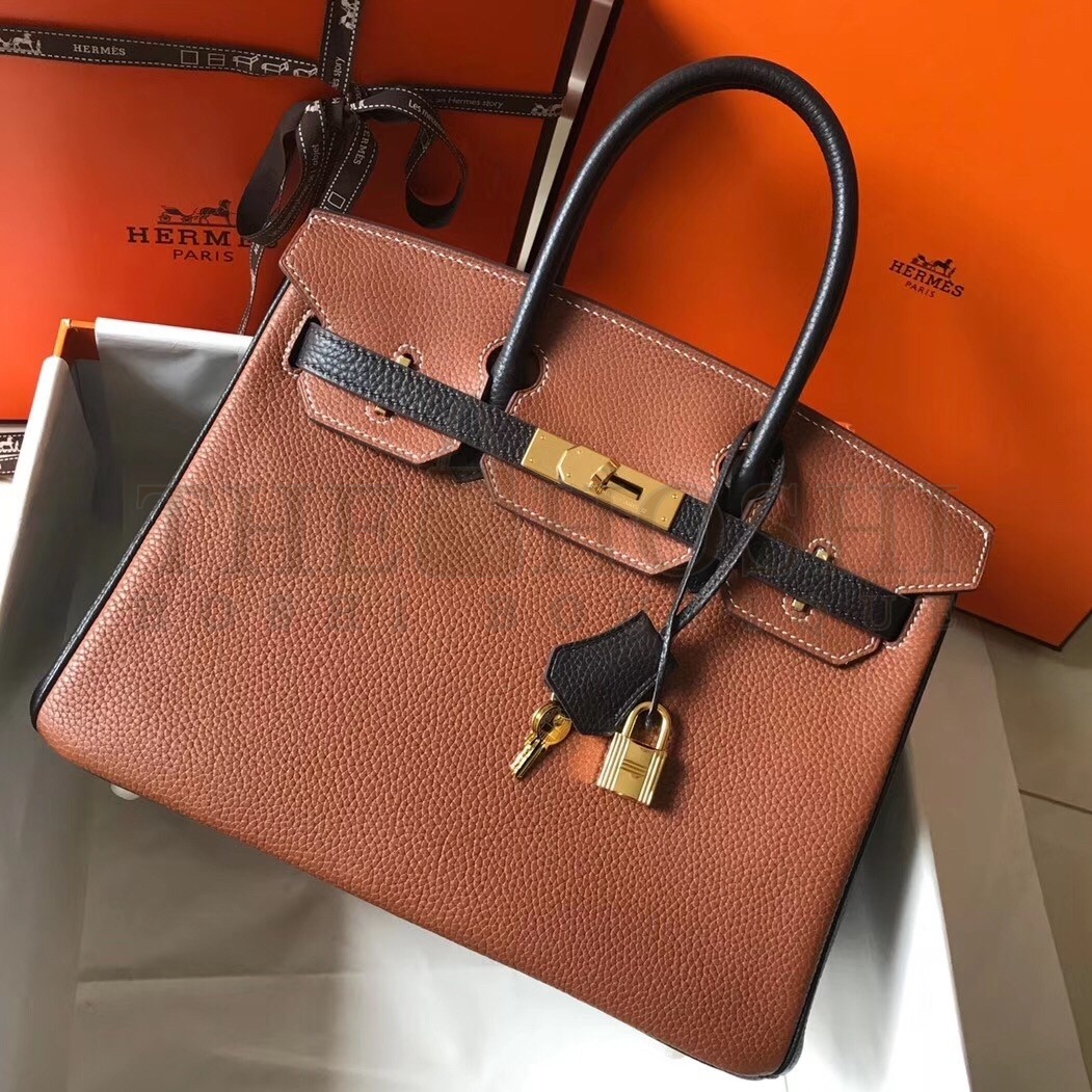 H**me5 Bi-Color Birkin 30cm Bag In Brown/Black Clemence Leather Master Quality