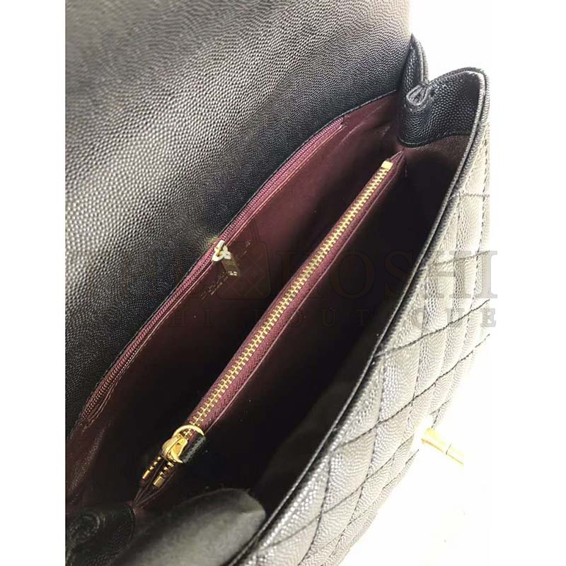 Ch**el Women Flap Bag with Top Handle in Grained Calfskin-Black Master Quality