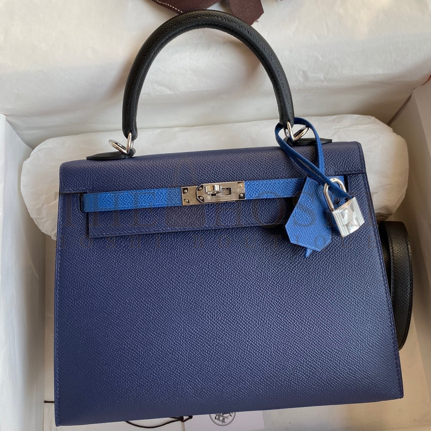H**me5 Kelly Sellier 25 Bicolor Bag in Blue Saphir and Blue France Epsom Calfskin Master Quality