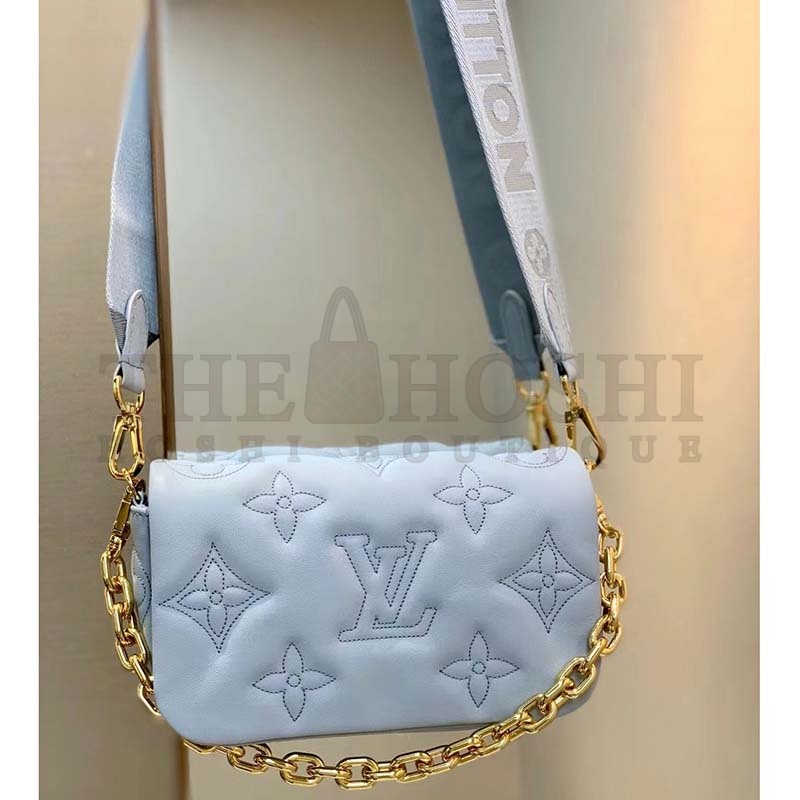 L0vis Vvtt0n LV Women Wallet On Strap Bubblegram Blue Monogram Embroidered Quilted Calf Master Quality