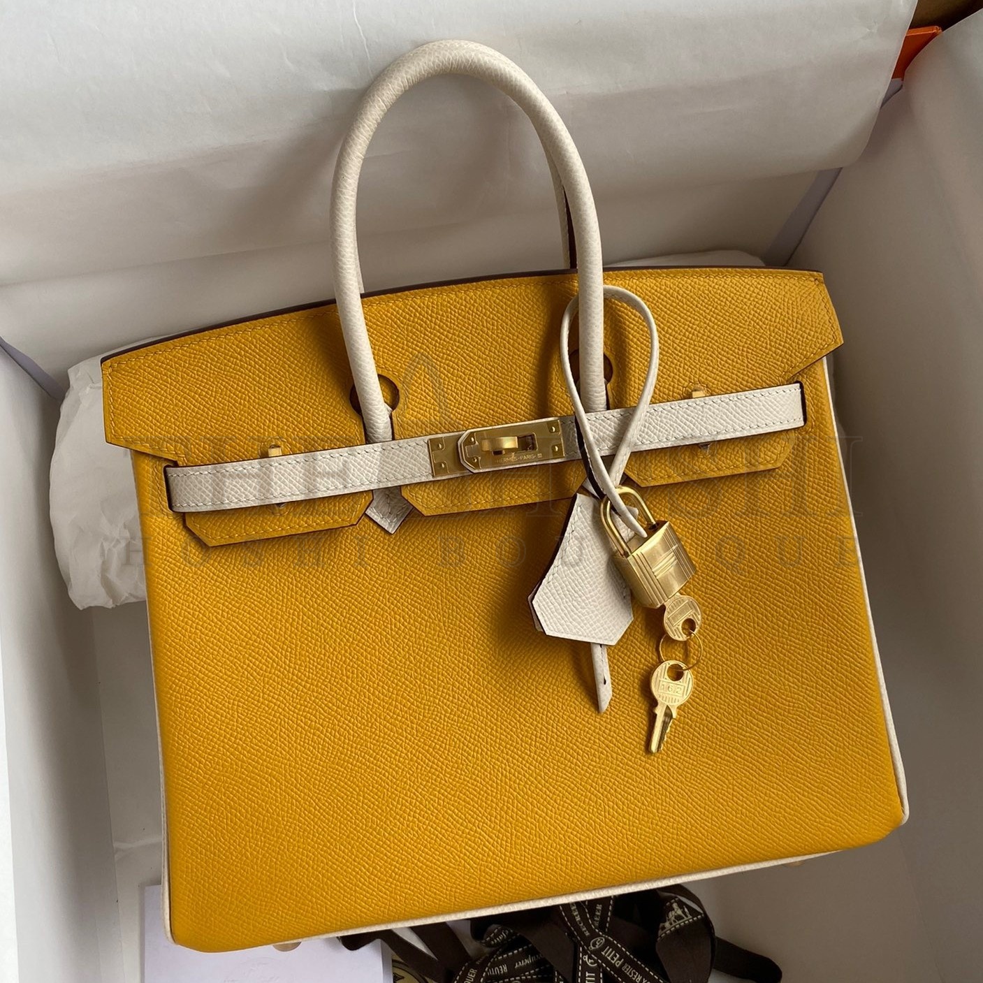 H**me5 HSS Birkin 25 Bicolor Bag in Jaune d'or and Craie Epsom Calfskin Master Quality