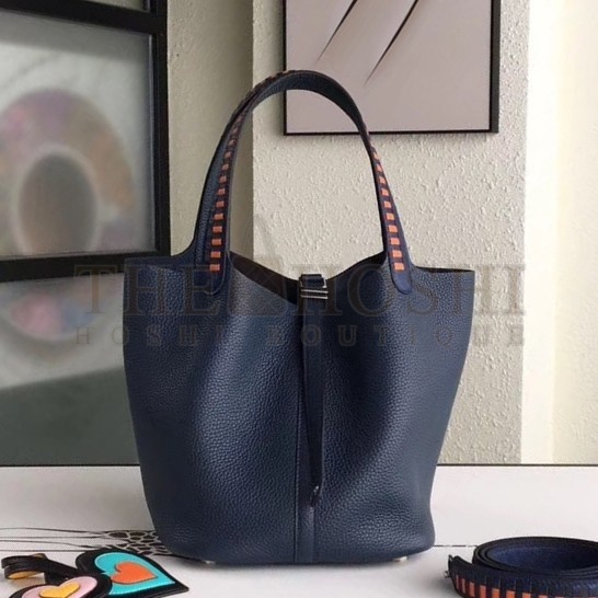 H**me5 Navy Picotin Lock 22cm Braided Handle Bag Master Quality