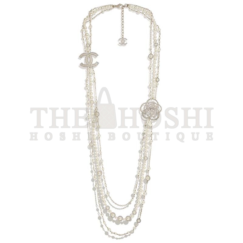 Ch**el Women Long Necklace in Metal Glass Pearls &amp; Diamantés-White Master Quality