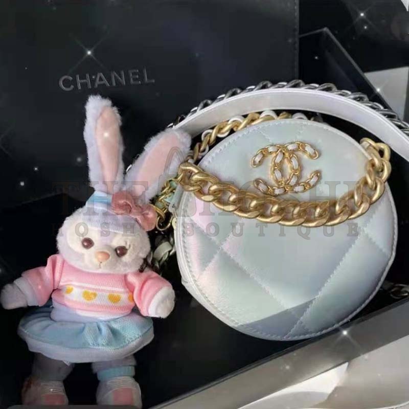 Ch**el Women Ch**el 19 Clutch with Chain Lambskin Gold Silver-Tone Ruthenium White Master Quality