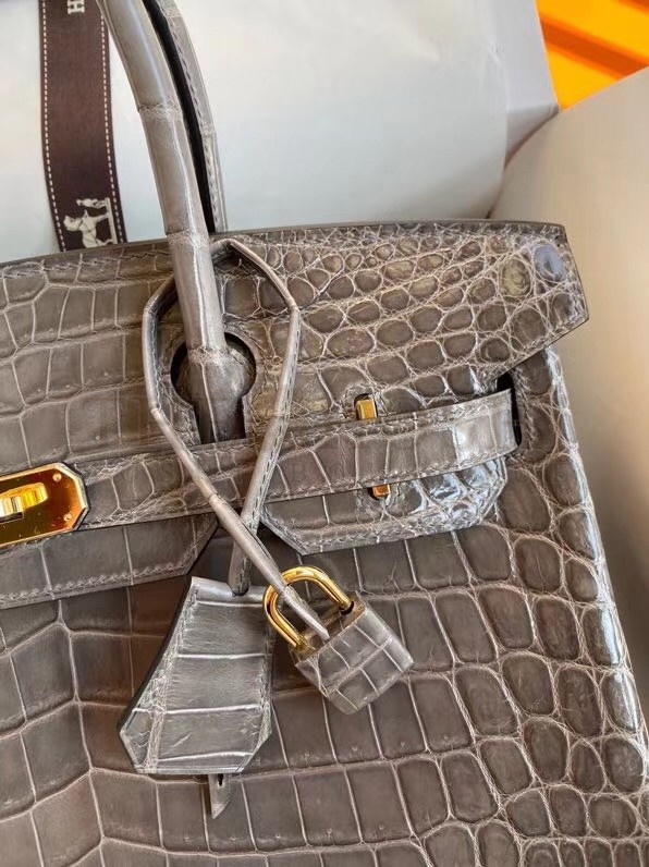H**me5 Taupe Birkin 30cm Shiny Crocodile Niloticus Skin Bag Master Quality