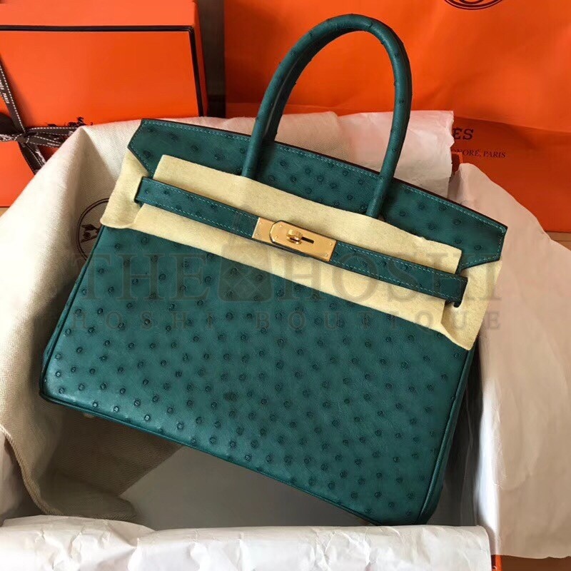H**me5 Green Birkin 30cm Ostrich Handmade Bag Master Quality