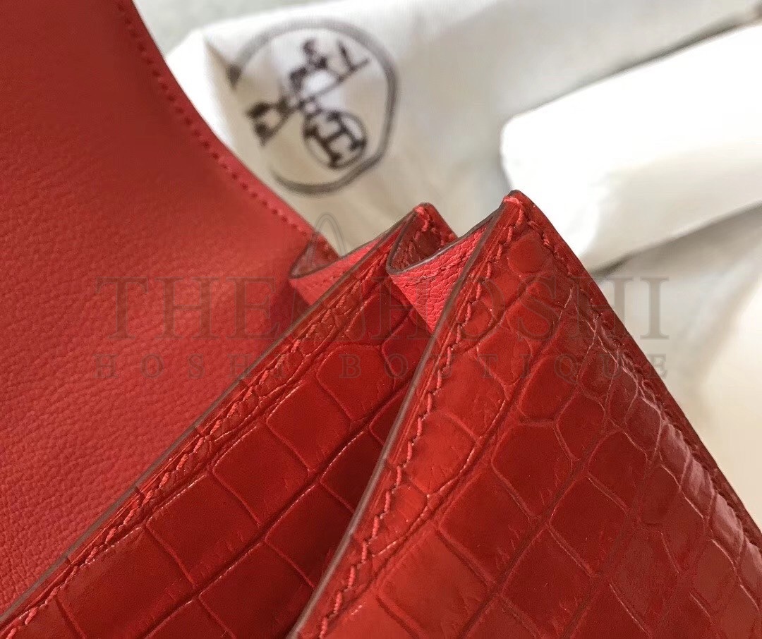 H**me5 Constance 24cm Bag In Red Embossed Crocodile Master Quality