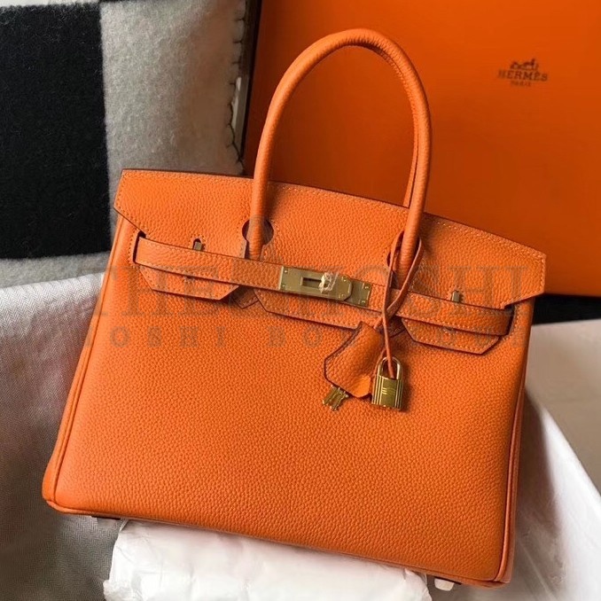 H**me5 Birkin 30 Bag in Orange Clemence Leather with GHW Master Quality
