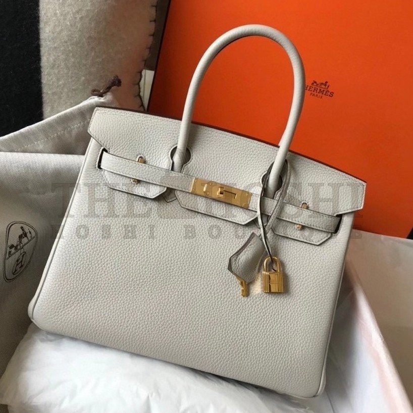 H**me5 Birkin 30 Bag in Pearl Grey Clemence Leather with GHW Master Quality