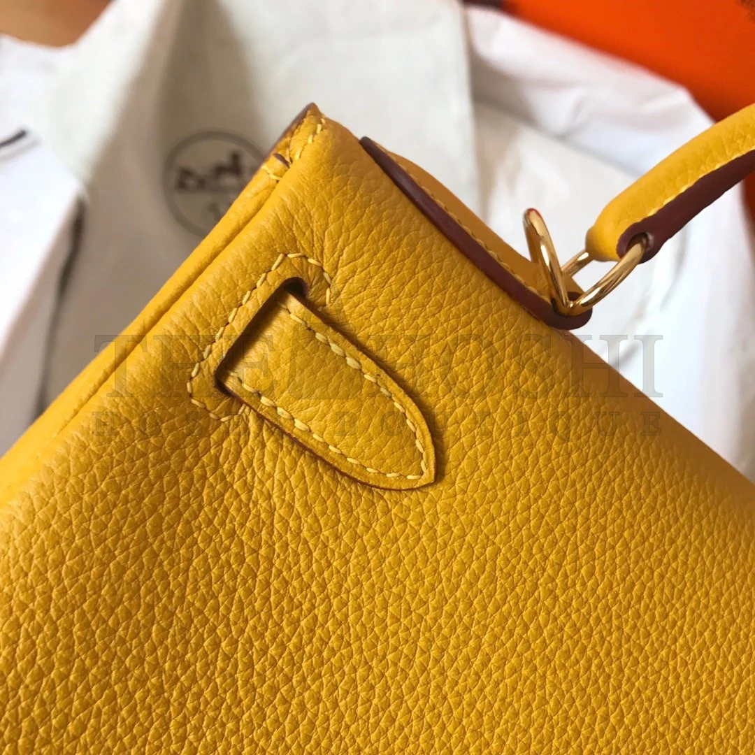 H**me5 Kelly Retourne 28 Handmade Bag In Jaune Ambre Clemence Leather Master Quality