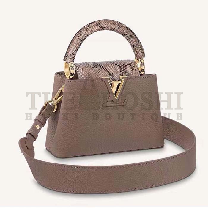 L0vis Vvtt0n LV Women Capucines Mini Handbag Taupe Taurillon Python Leather Master Quality