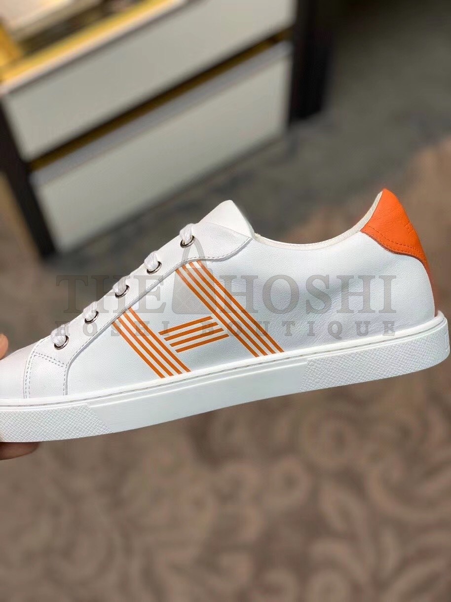 H**me5 Avantage Sneakers In White/Orange Calfskin Master Quality