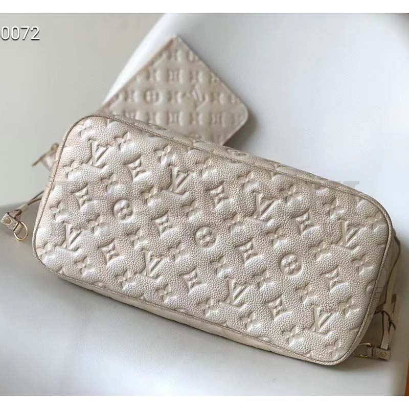 L0vis Vvtt0n Women LV Neverfull MM Carryall Tote Beige Sprayed Embossed Grained Cowhide Master Quality