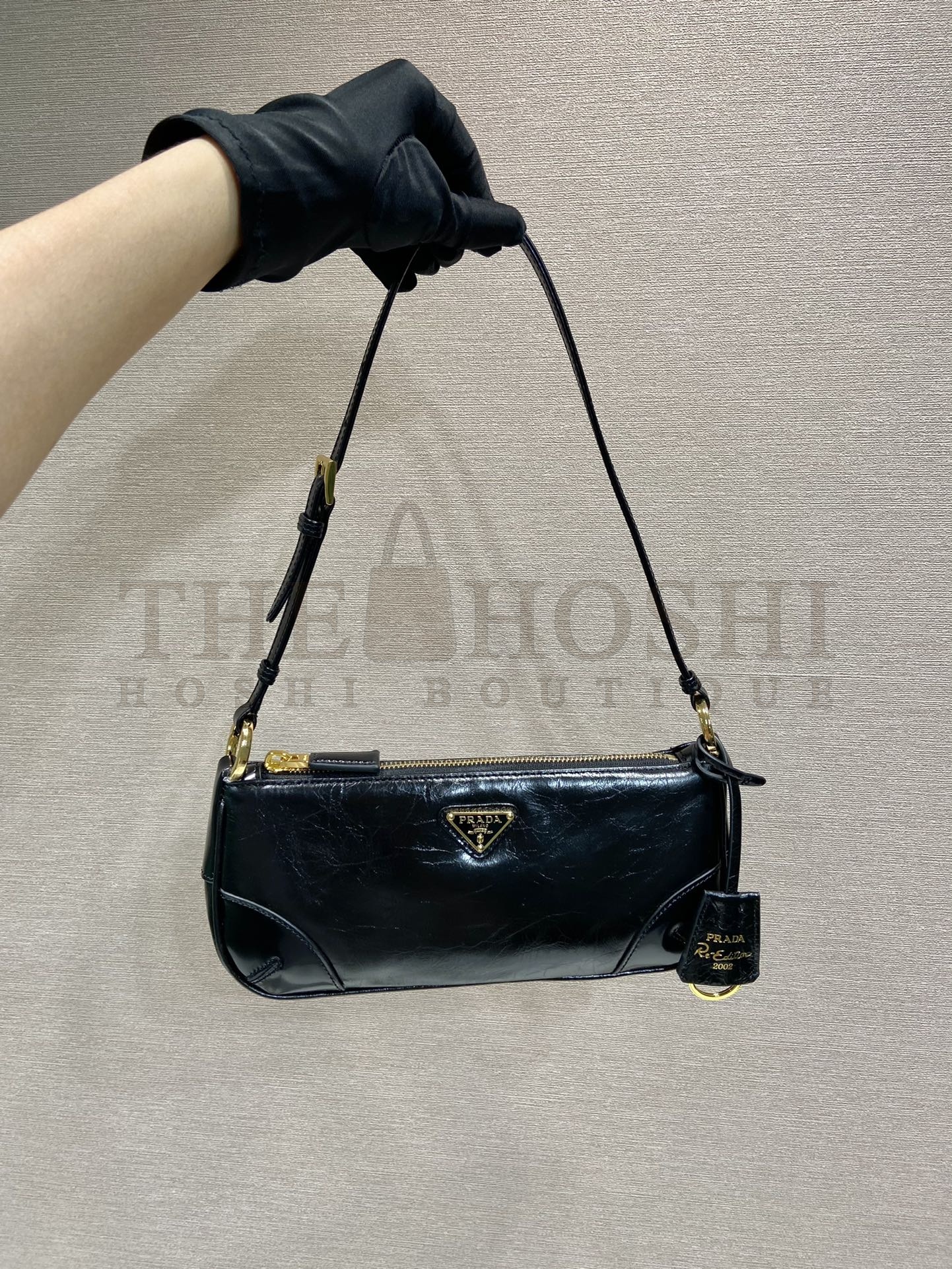 Pra*a Women Re-Edition 2002 Re-Nylon Brushed Leather Shoulder Bag Black Master Quality