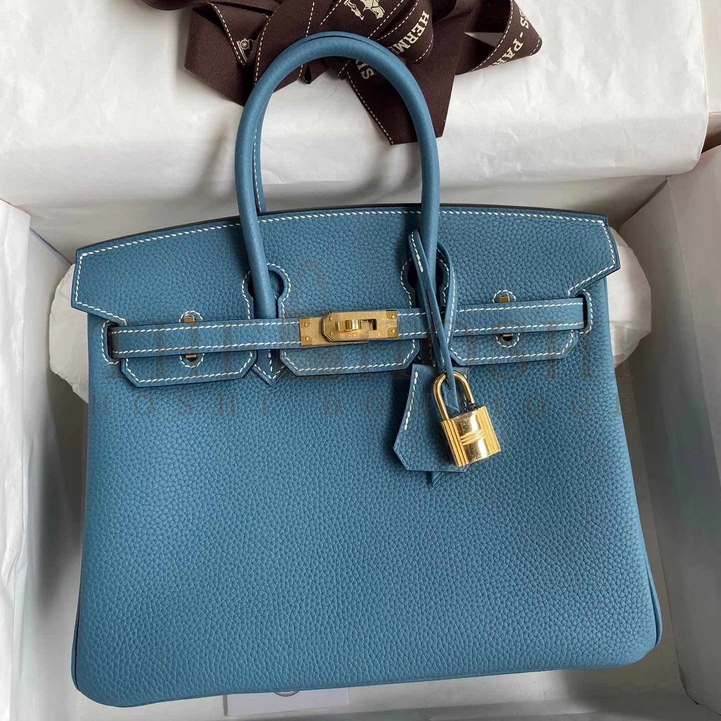 H**me5 Birkin 25 Handmade Bag In Blue Jean Clemence Leather Master Quality