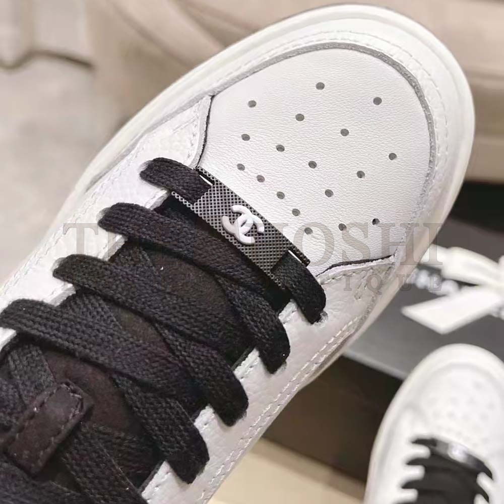 Ch**el Women Calfskin Letter Flat Lace Up Runner Trainer Sneakers Master Quality