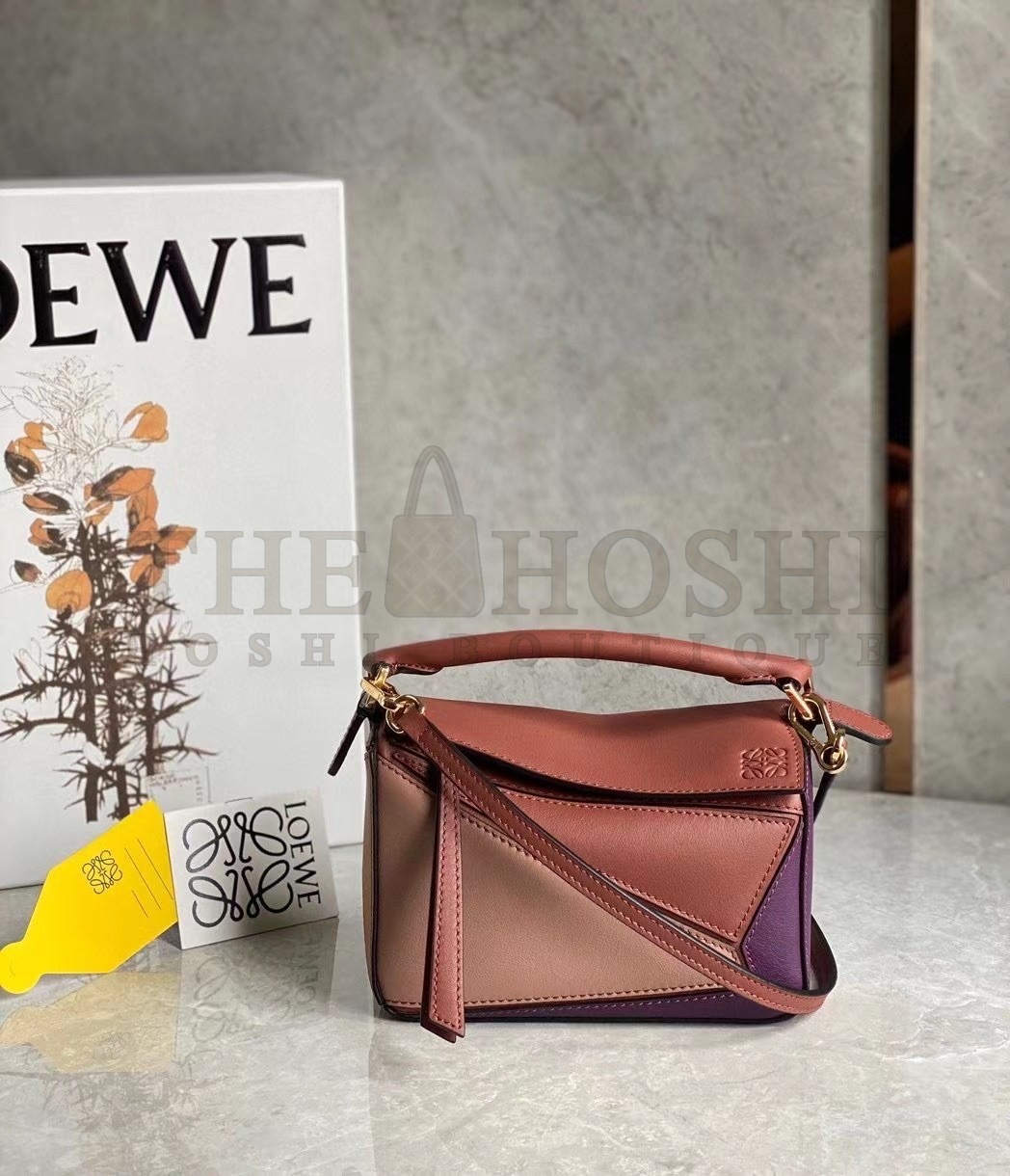 L0ew* Puzzle Mini Bag In Purple/Caramel/Blossom Calfskin Master Quality