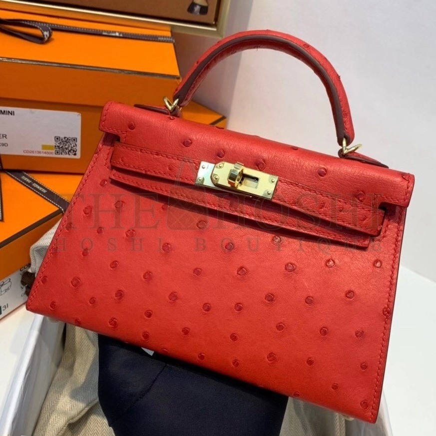 H**me5 Red Ostrich Kelly Mini II Handmade Bag Master Quality