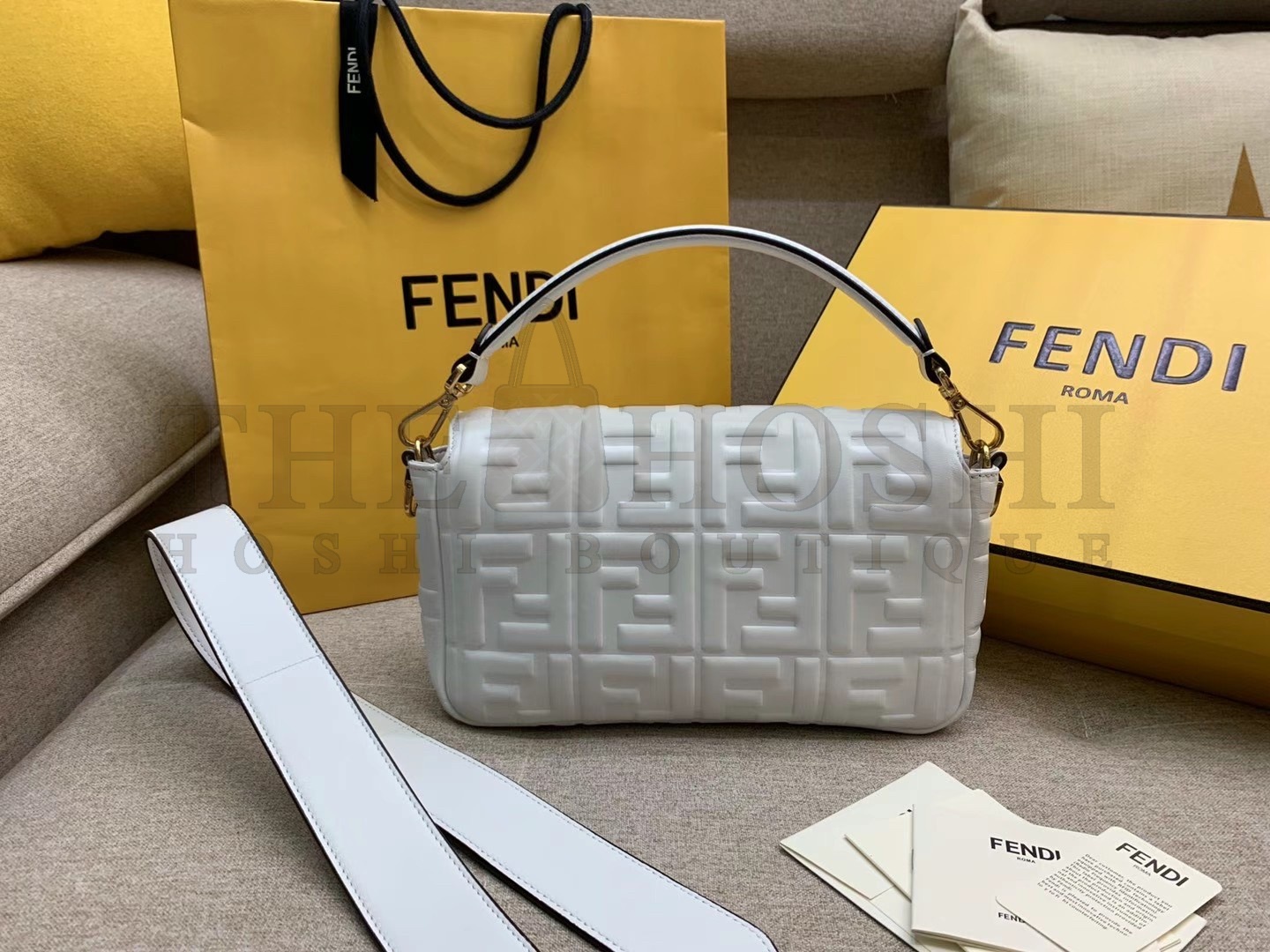 F**di Medium Baguette Bag In White FF Nappa Leather Master Quality