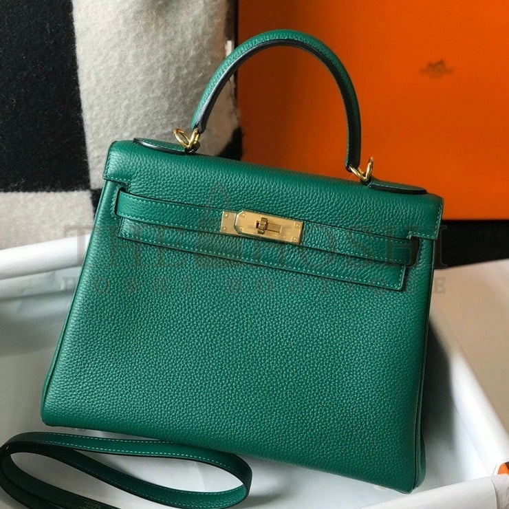 H**me5 Kelly 28cm Retourne Bag in Malachite Clemence Leather GHW Master Quality