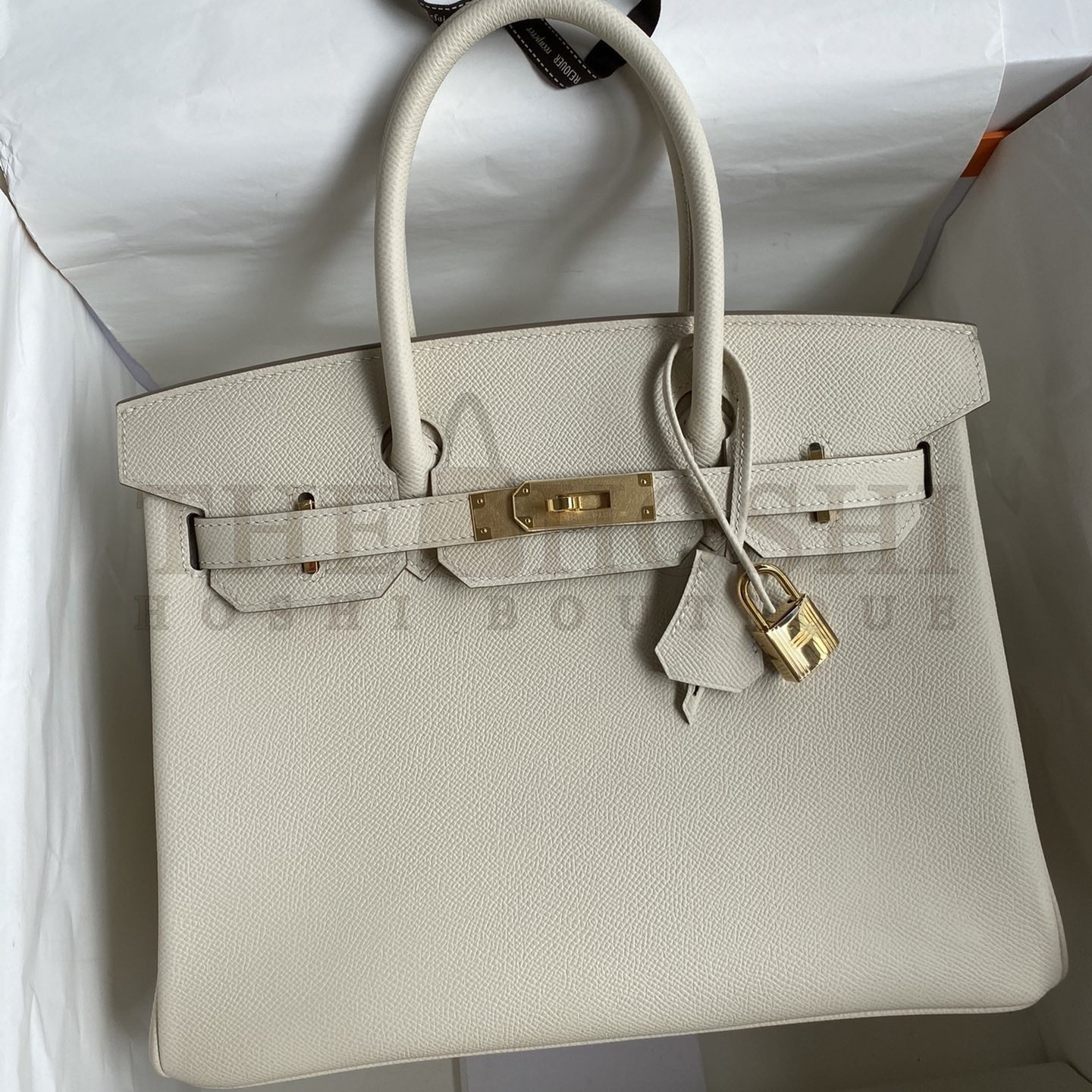 H**me5 Birkin 30 Retourne Handmade Bag In Craie Epsom Calfskin Master Quality