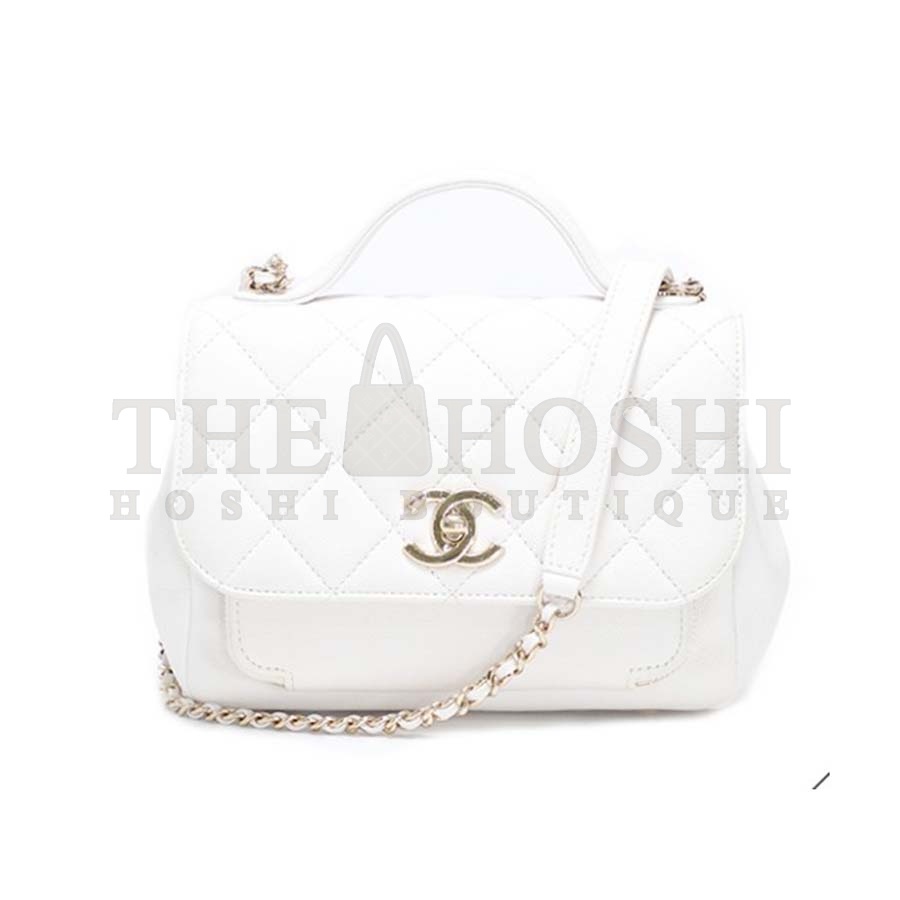 Ch**el Women Flap Bag with Top Handle in Grained Calfskin Leather-White Master Quality