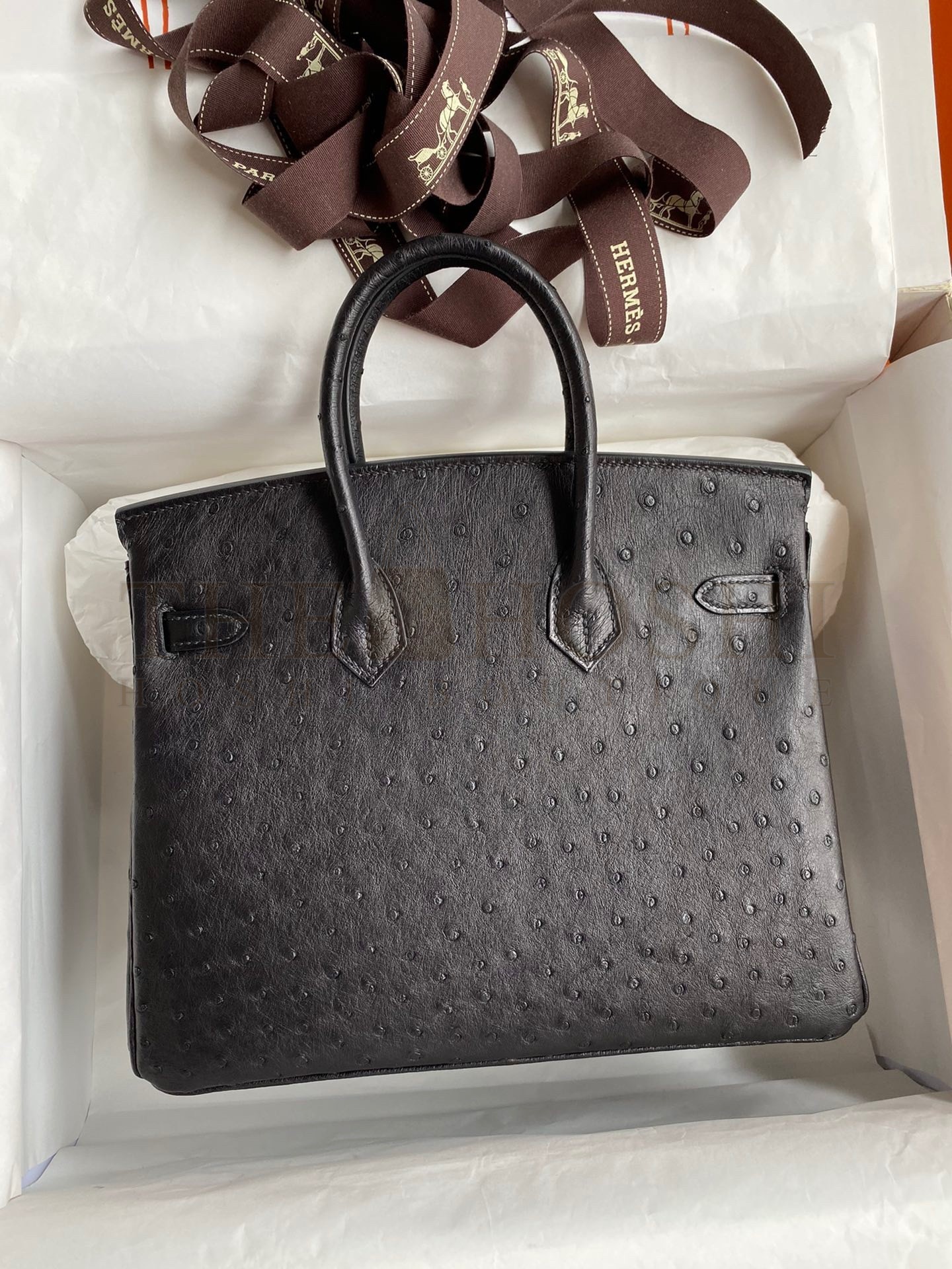 H**me5 Birkin 25 Retourne Handmade Bag In Black Ostrich Leather Master Quality