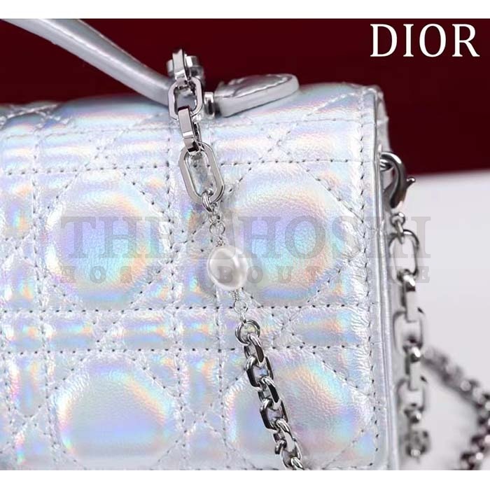 D10r Women CD Miss D10r Mini Bag Silver Metallic Leather Lambskin Master Quality
