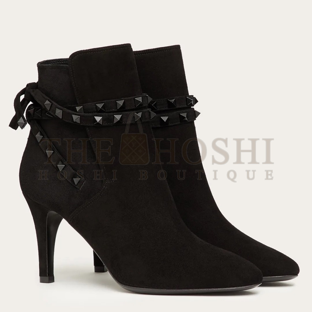 Va1e*ntin0 Rockstud Flair Ankle Boots 85 MM In Black Suede Master Quality