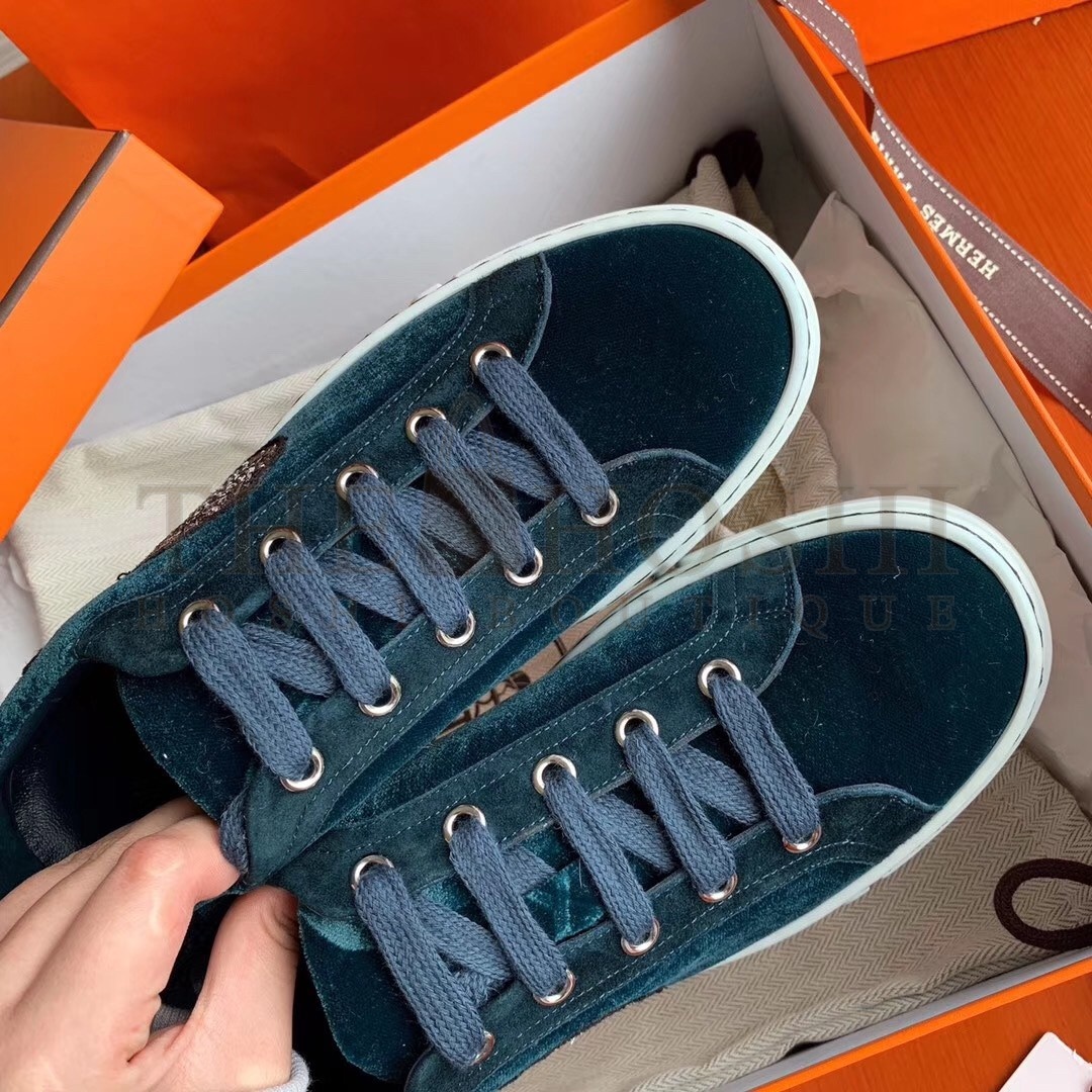 H**me5 Velvet Sneakers In Blue Velvet With Embroidered Wing Patch Master Quality