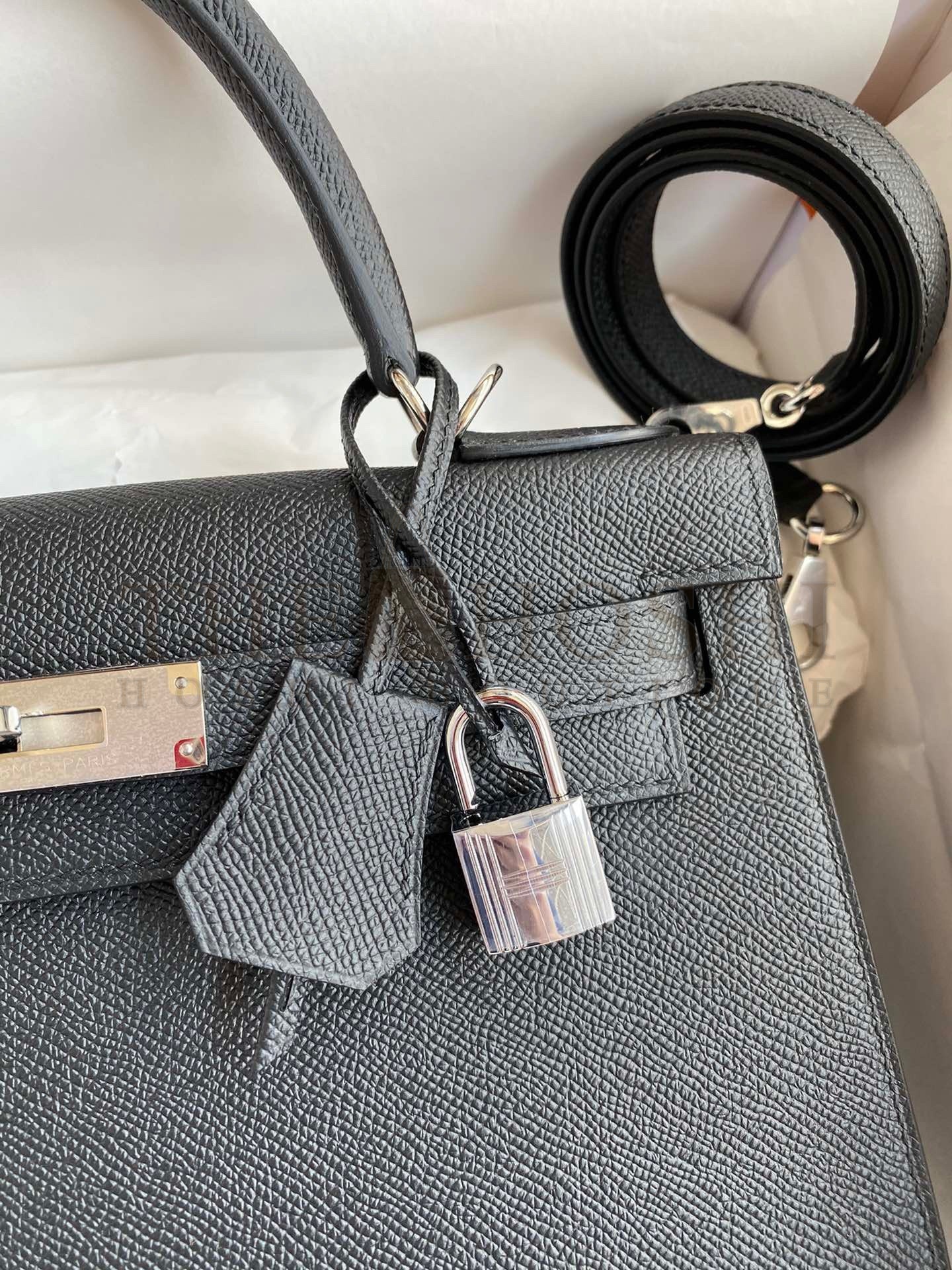 H**me5 Kelly Sellier 28 Handmade Bag In Black Epsom Calfskin Master Quality