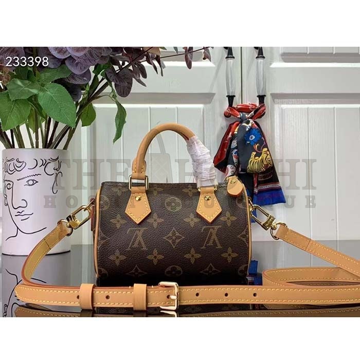 L0vis Vvtt0n LV Women Nano Speedy Bag Pink Monogram Coated Canvas Cowhide Leather Master Quality