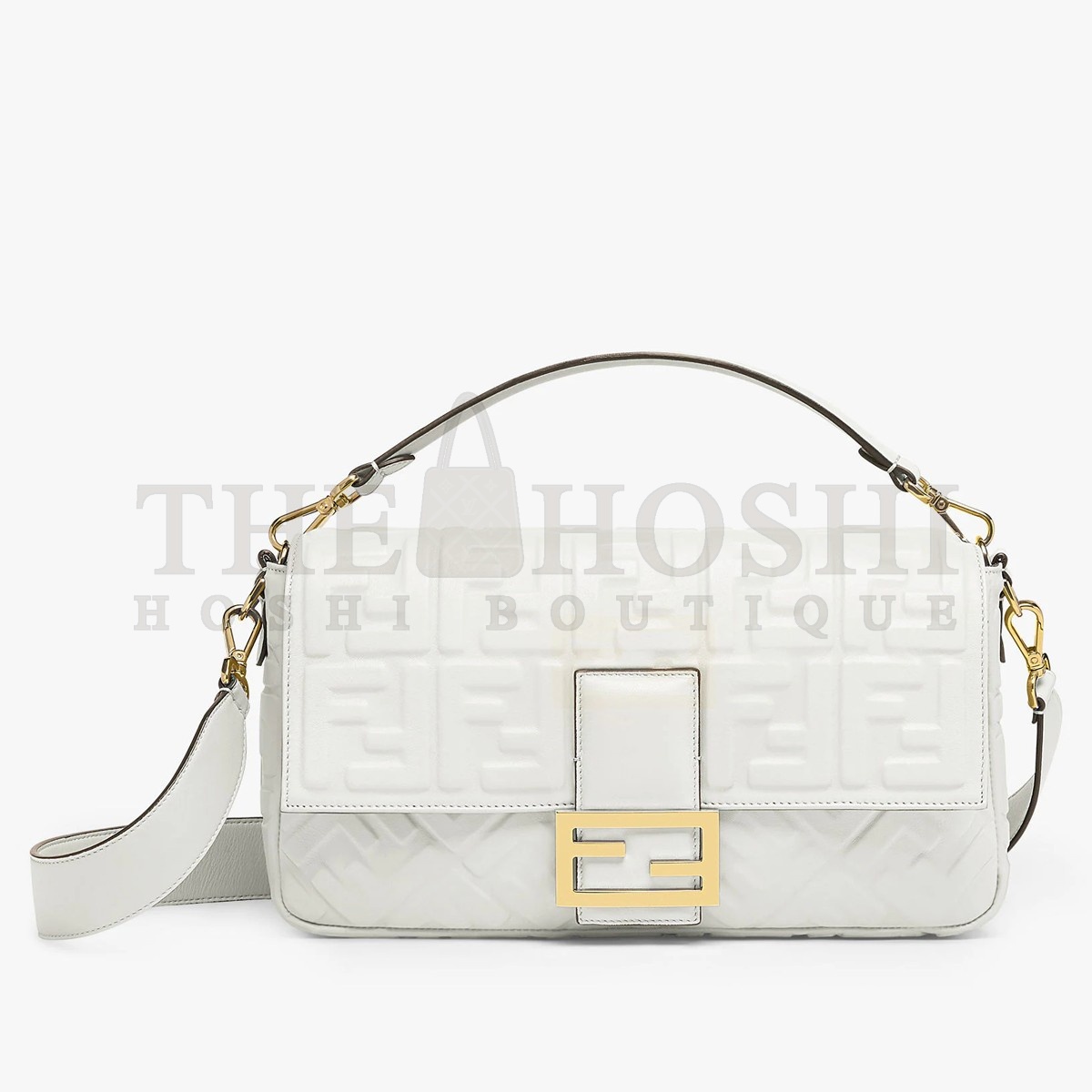 F**di Large Baguette Bag In White FF Nappa Leather Master Quality