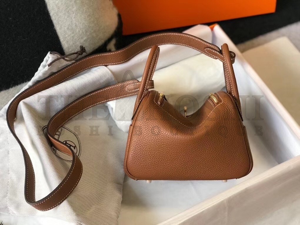 H**me5 Mini Lindy Bag In Brown Clemence Leather Master Quality