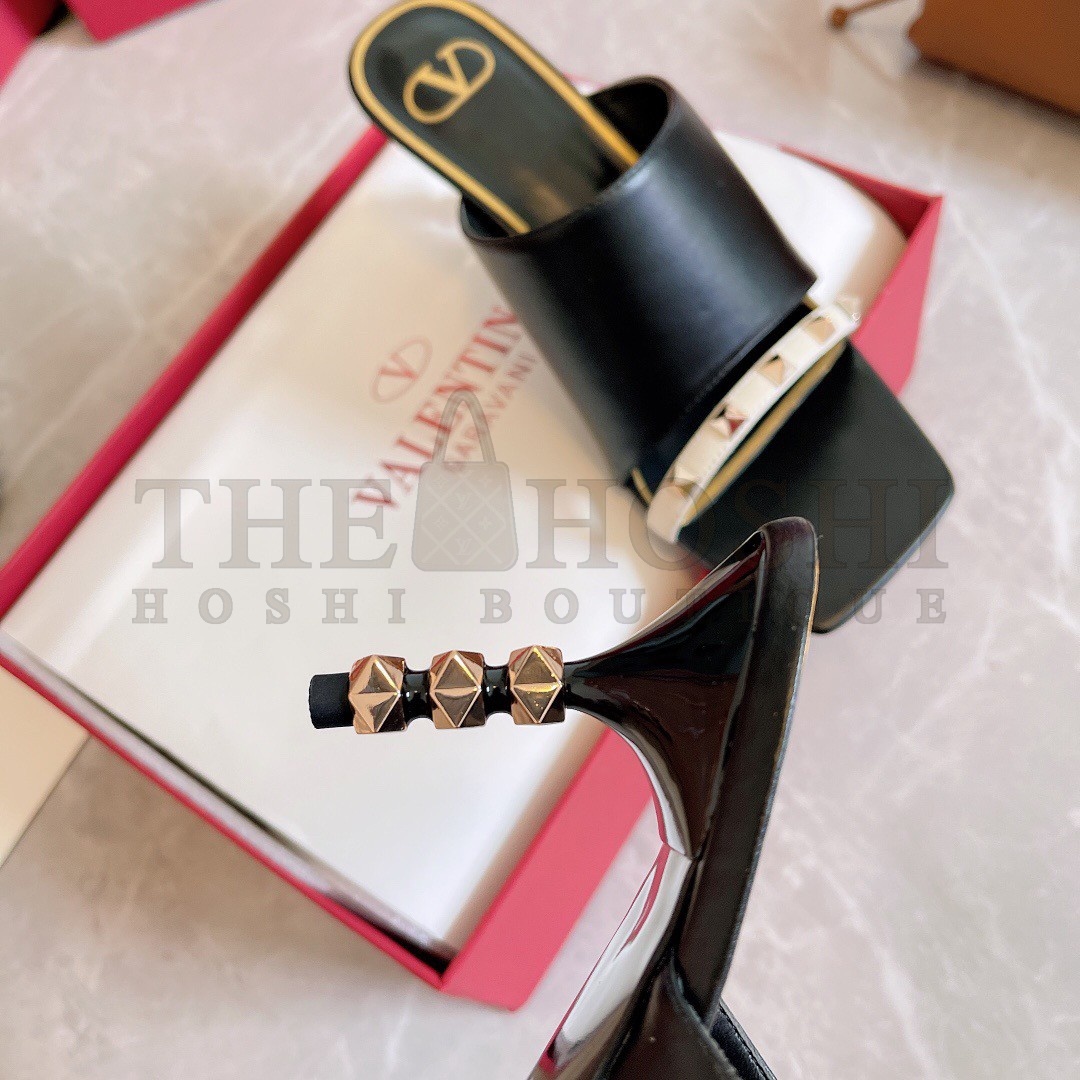 Va1e*ntin0 Black Rockstud Slide Sandals With Sculpted Heel Master Quality