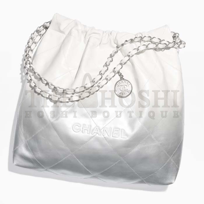 Ch**el Women CC 22 Handbag Metallic Shaded Calfskin White Silver Master Quality