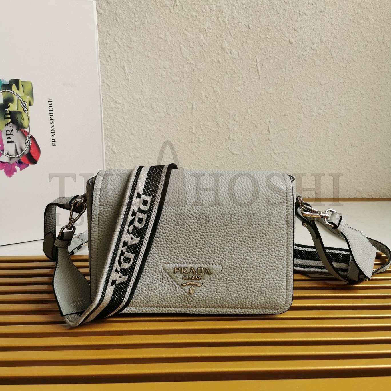 Pra*a Flap Shoulder Bag in Cornflower Grained Leather Master Quality