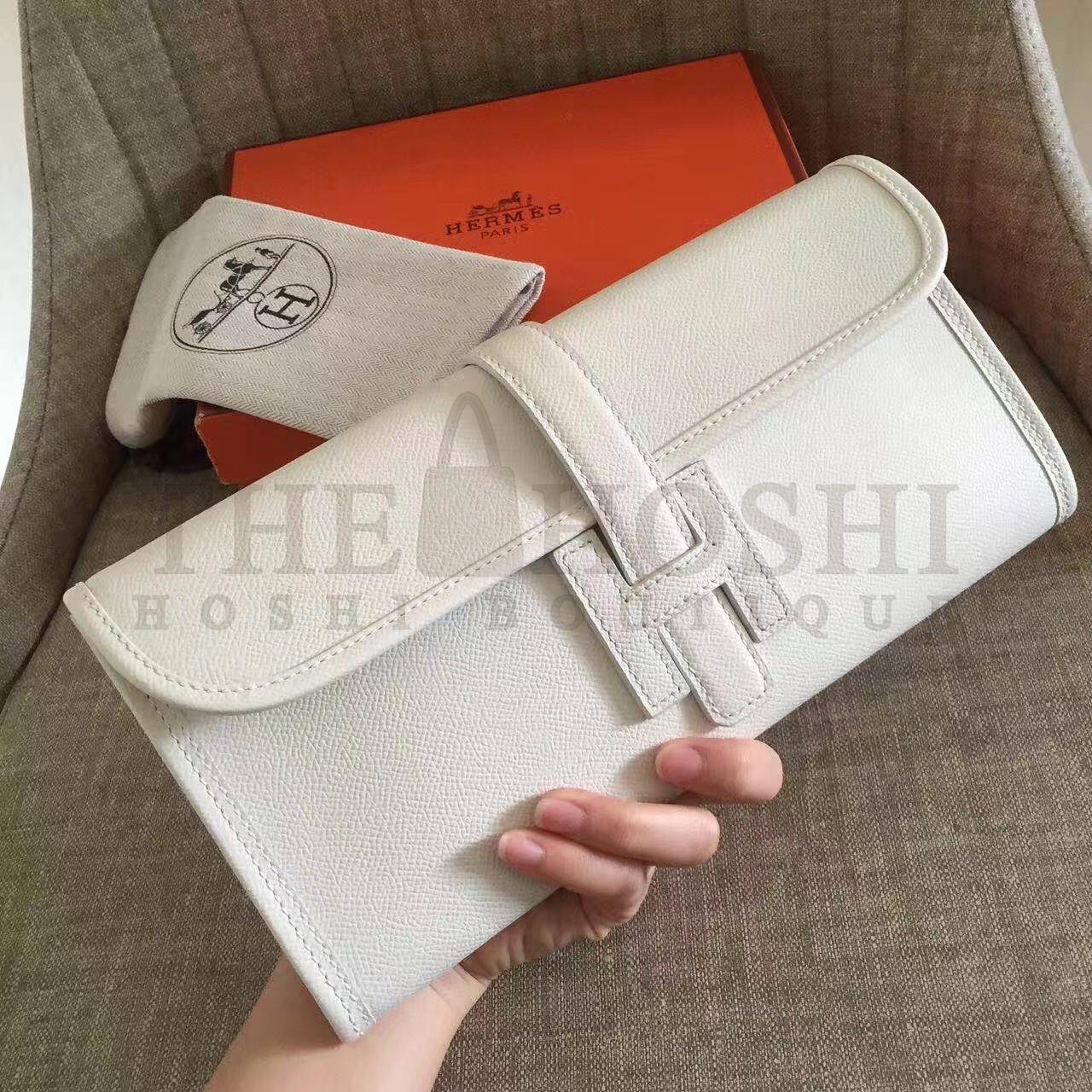 H**me5 White Epsom Jige Elan 29 Clutch Bag Master Quality