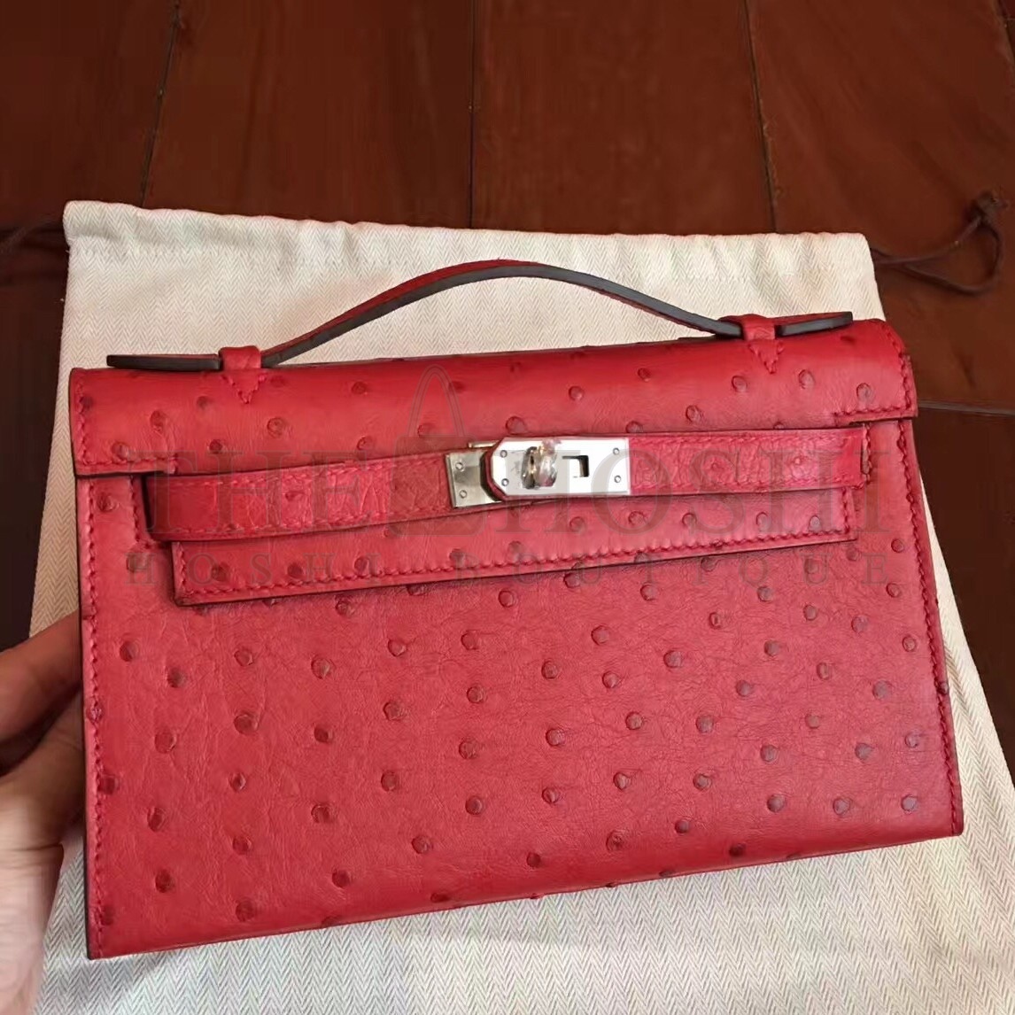 H**me5 Red Kelly Pochette Ostrich Handmade Bag Master Quality