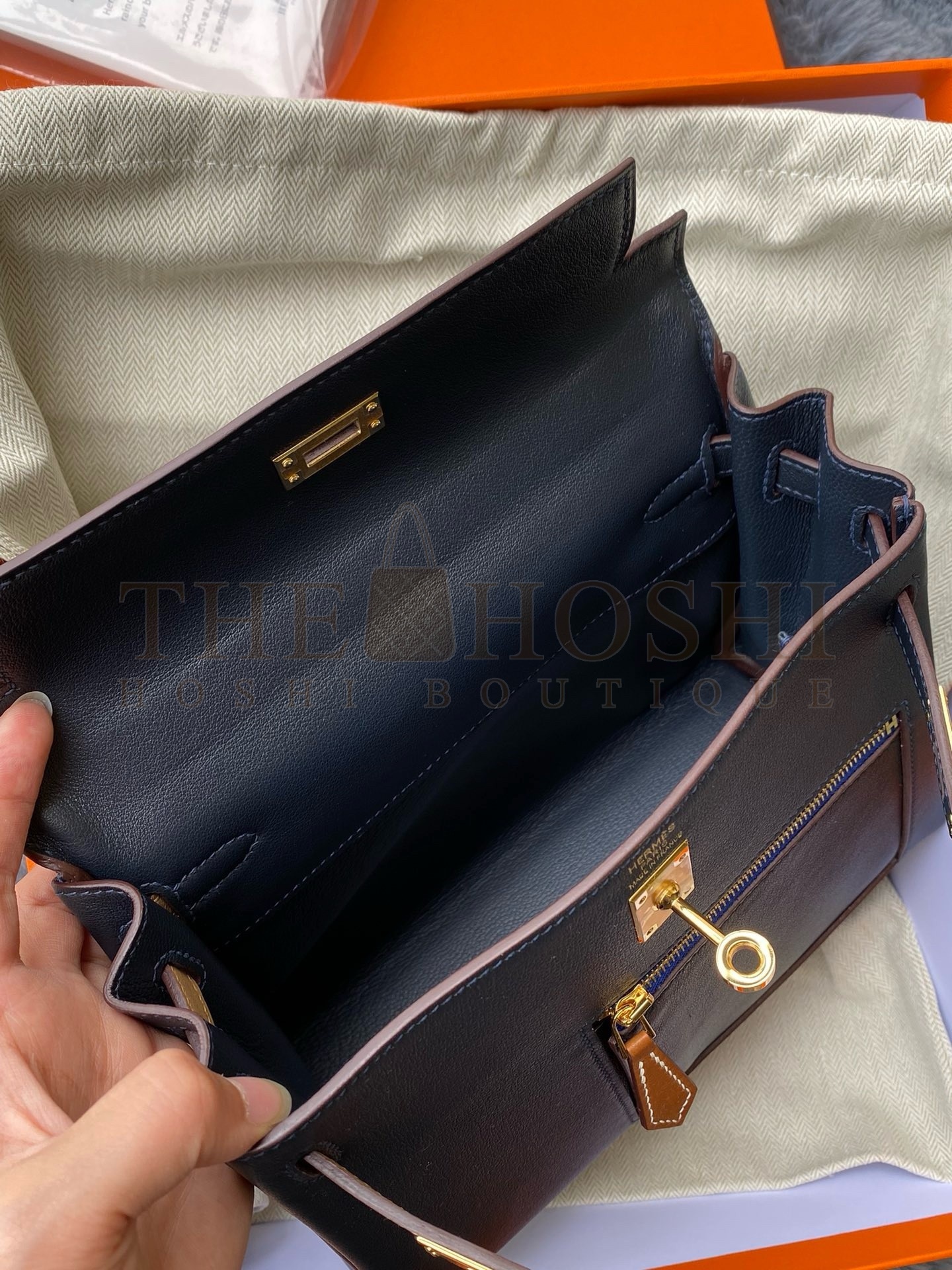 H**me5 Kelly Colormatic 25 Handmade Bag in Blue Nuit Swift Leather Master Quality