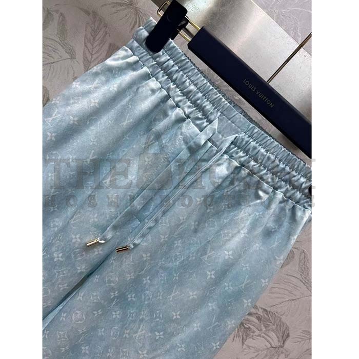 L0vis Vvtt0n Men LV Monogram Cloud Baggy Pajama Pants Silk Sky Blue 1AC2HG Master Quality
