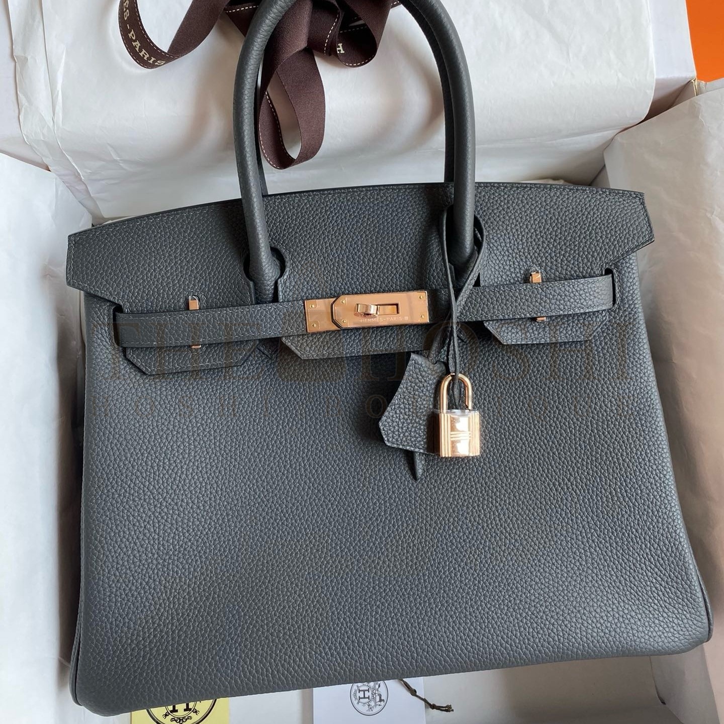 H**me5 Birkin 30 Retourne Handmade Bag In Ardoise Clemence Leather Master Quality
