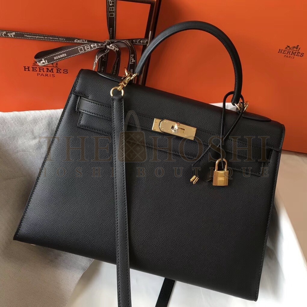 H**me5 Black Epsom Kelly 32cm Sellier Bag Master Quality