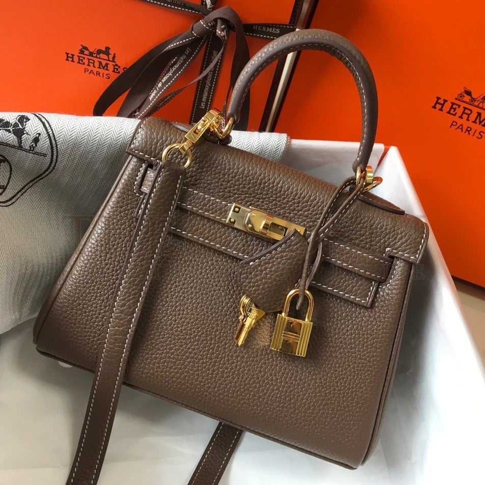H**me5 Kelly 20cm Bag In Taupe Clemence Leather GHW Master Quality
